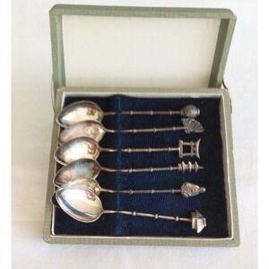 6 Vintage Japan Sterling Silver Demitasse Spoons NIB Set